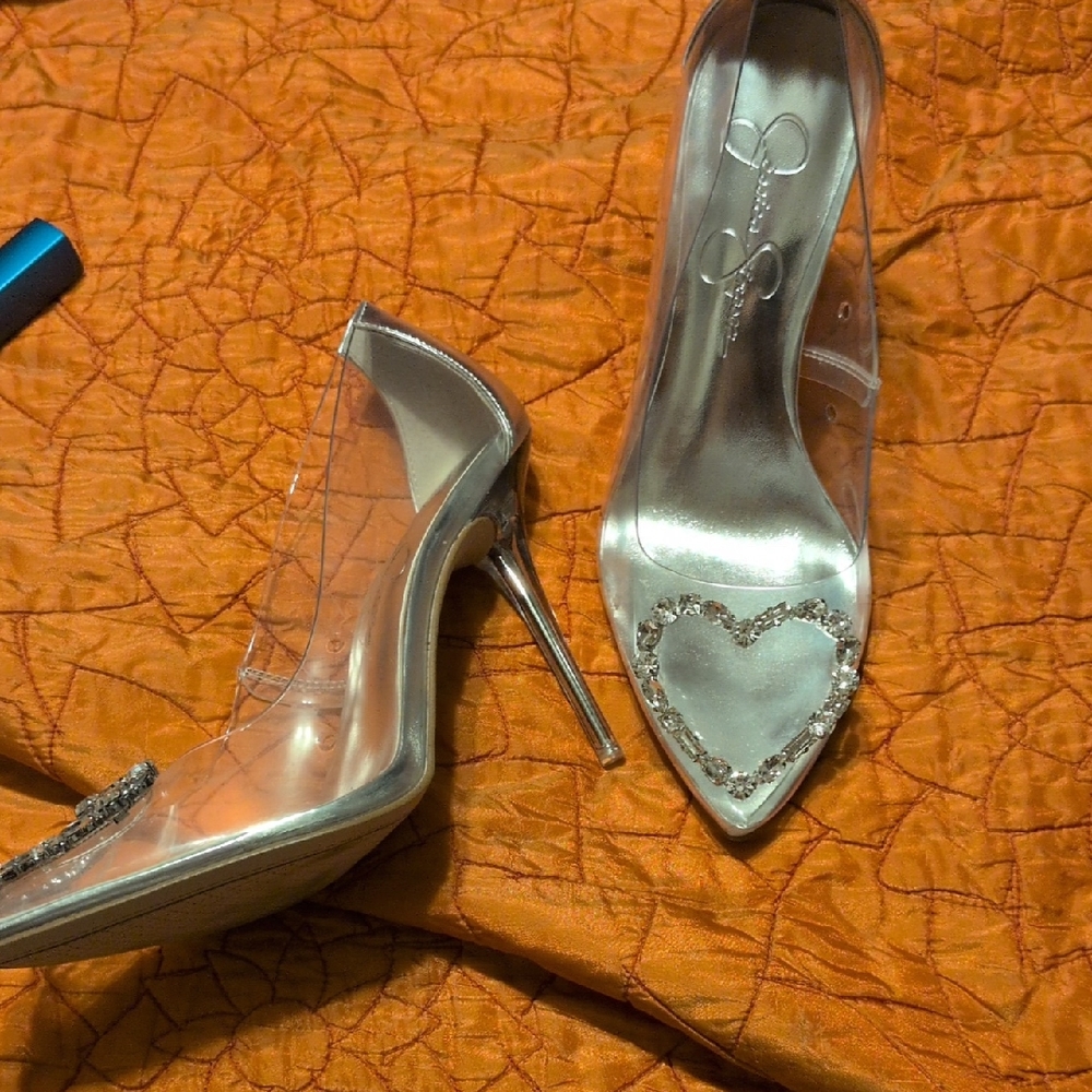 Rhinestone Amd Clear Silver Jessica Simpson Heels Size 8 NEW